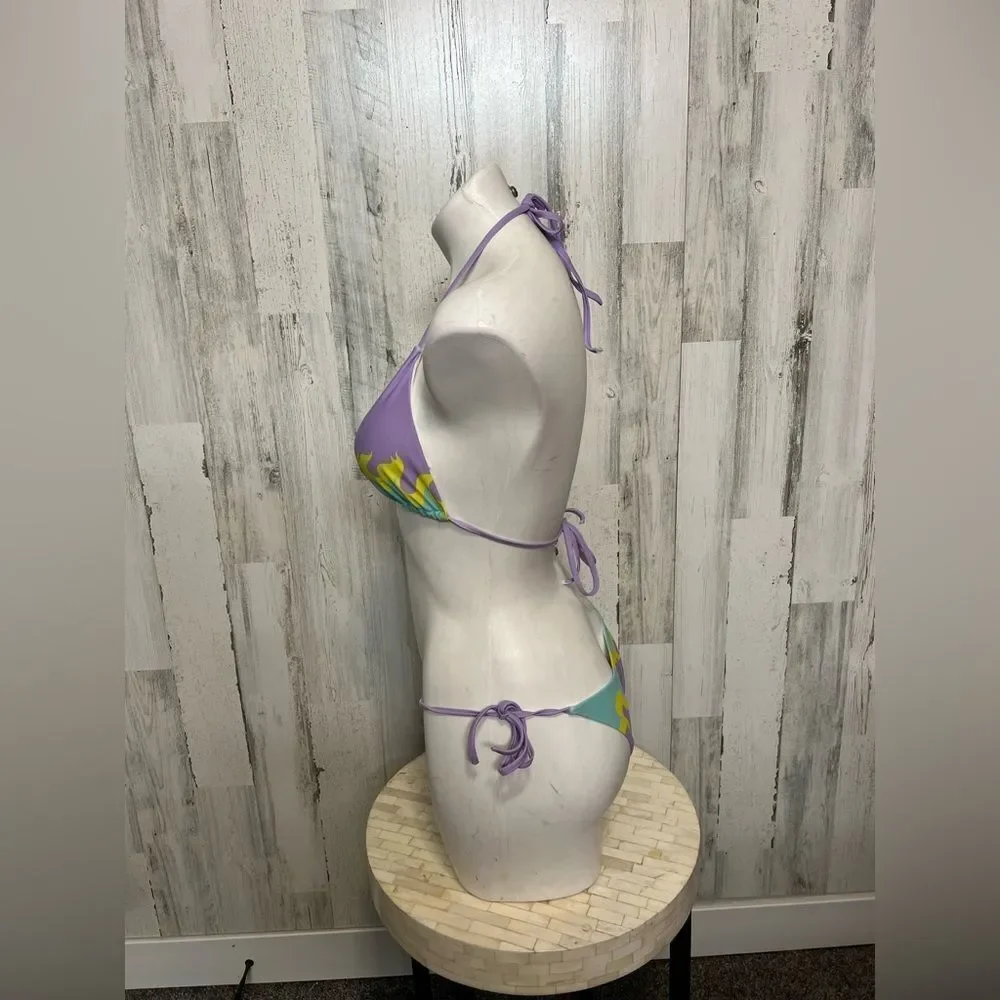 Purple Flame Graphic String Bikini Set Womens Size Small S 2 Piece Swimsuit Halt
